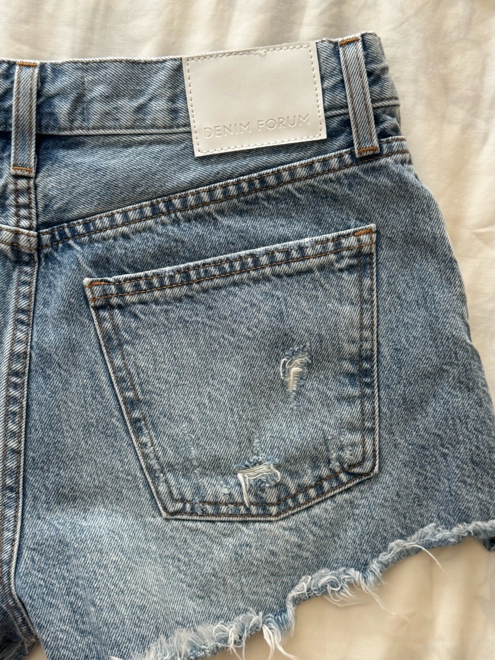 Denim Forum Light Blue Distressed Men's Denim Shorts - Picture 6 of 9